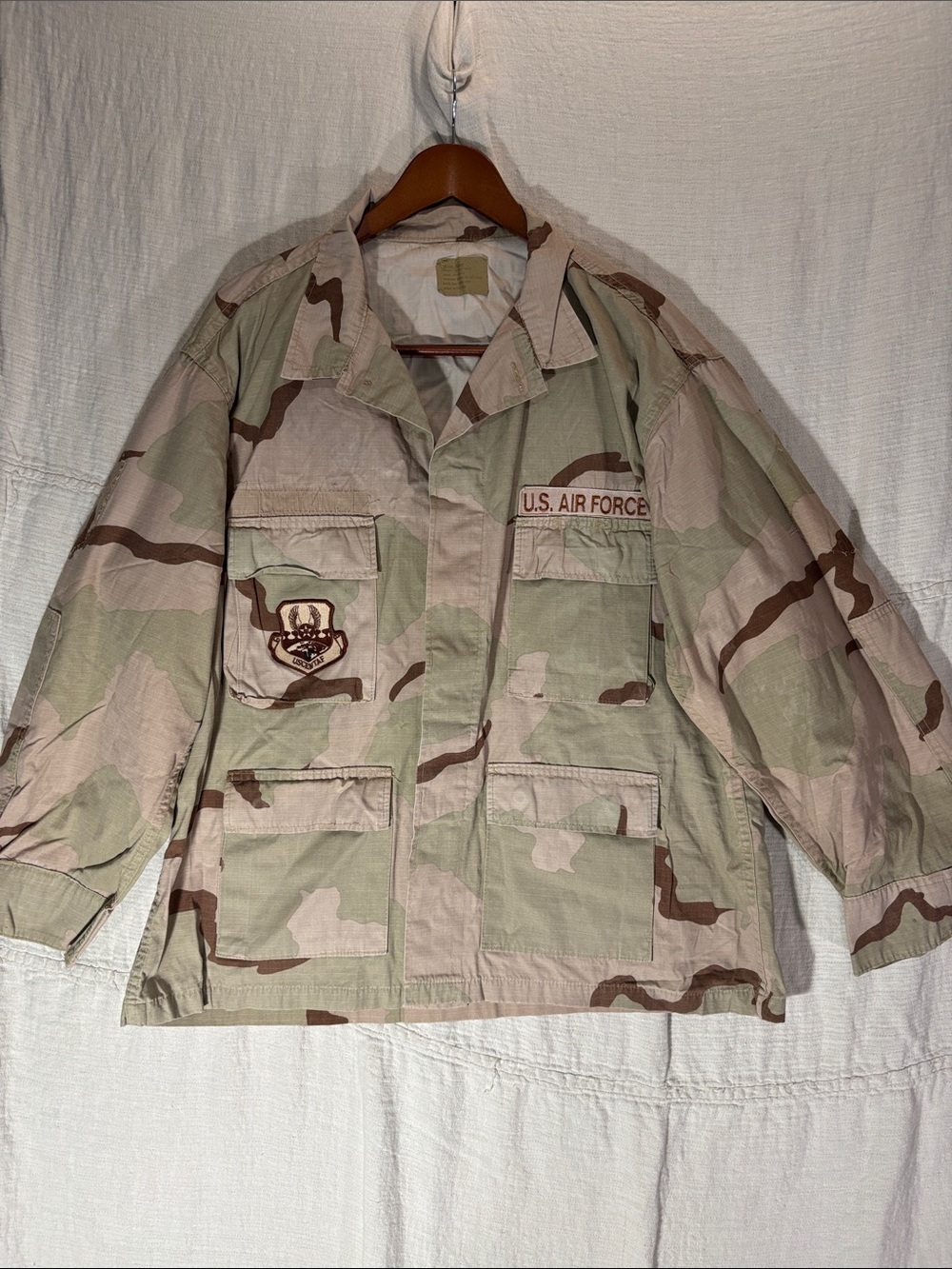 Vintage USAF 3 Color Desert Camo DCU Jacket XL Regular USCENTAF Patched - Picture 1 of 11